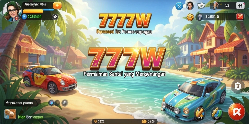 Tangkapan layar utama 7777W menunjukkan gameplay yang seru dan warna-warni.