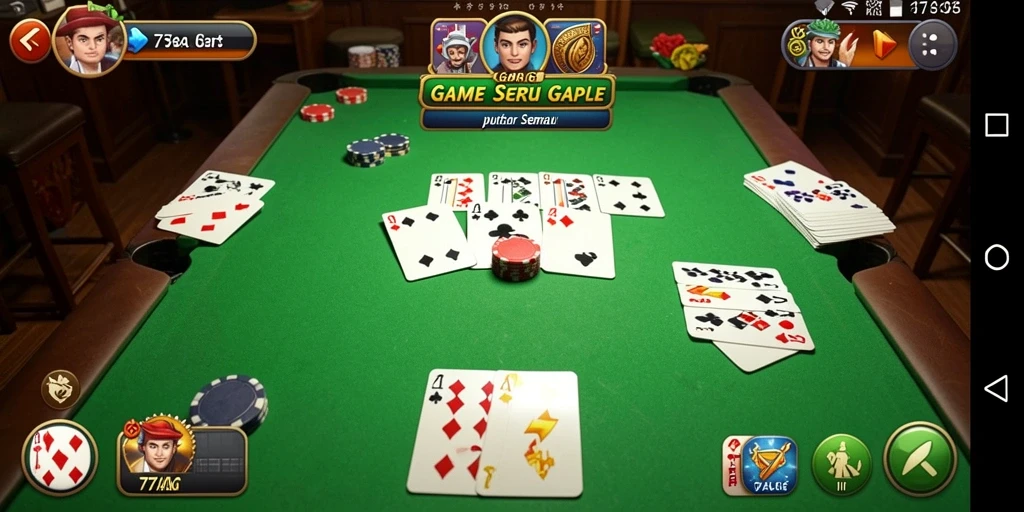 Screenshot utama 77AG menampilkan gameplay Gaple yang seru.