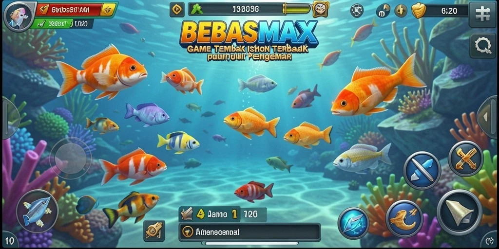 Tampilan gameplay seru saat menembak ikan dalam BEBASMAX.