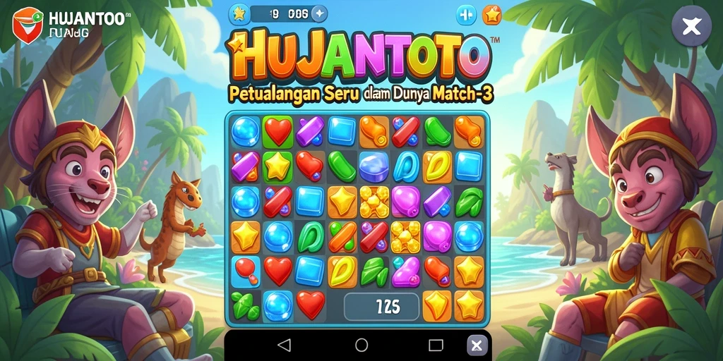 Tampilan gameplay menarik dari HUJANTOTO dengan aksi match-3 yang dinamis.