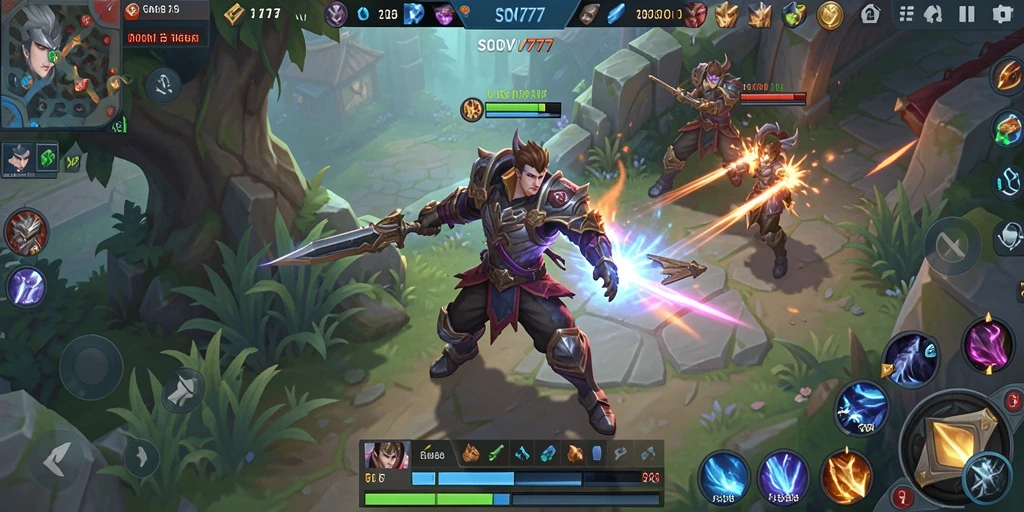 Screenshot gameplay menggambarkan pertempuran seru dalam SOV777.