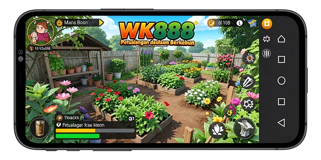 Tampilan gameplay seru dalam WK888 yang menampilkan kebun yang rimbun.